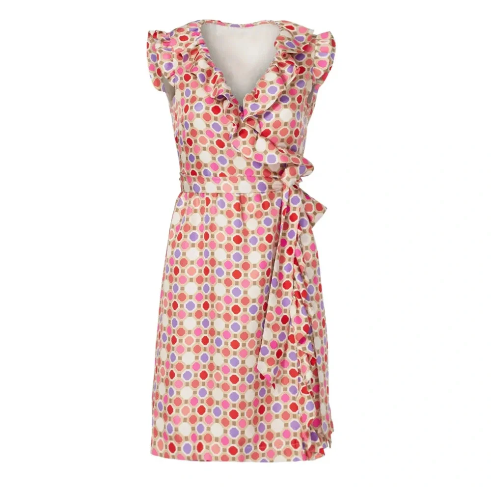 Kate Spade x Florence Broadhurst Aubrey Ruffle Wrap Dress 100% Silk Size 8 - Picture 3 of 16